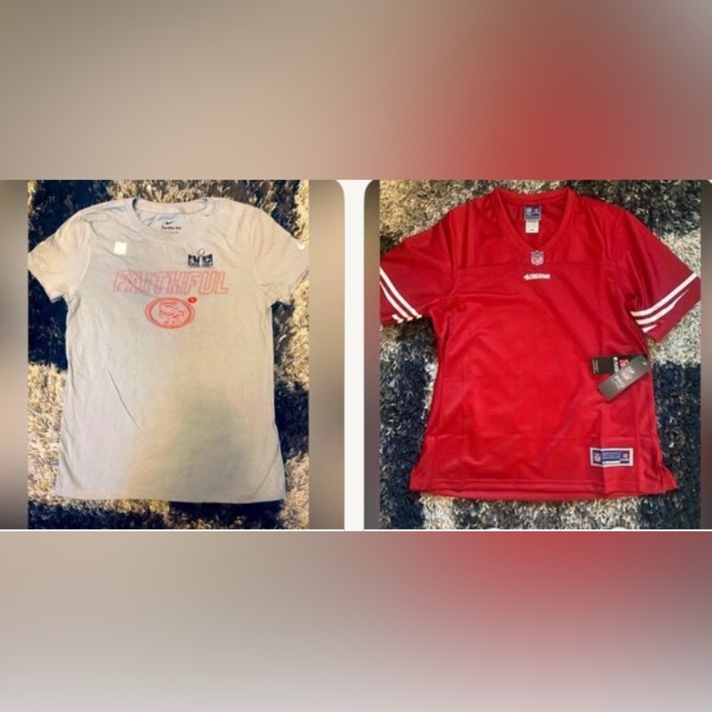 NFL 49ers, bundle authentic jersey, women'ss size M, new w/tags & 2 nd is 49 tee